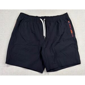 Wowie Mens XL Black Athletic Shorts Patterned Trim Drawstring Swim Trunks